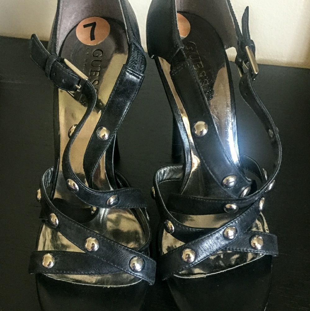 Guess by Marciano Black Leather Strappy Heels - Picture 1 of 2